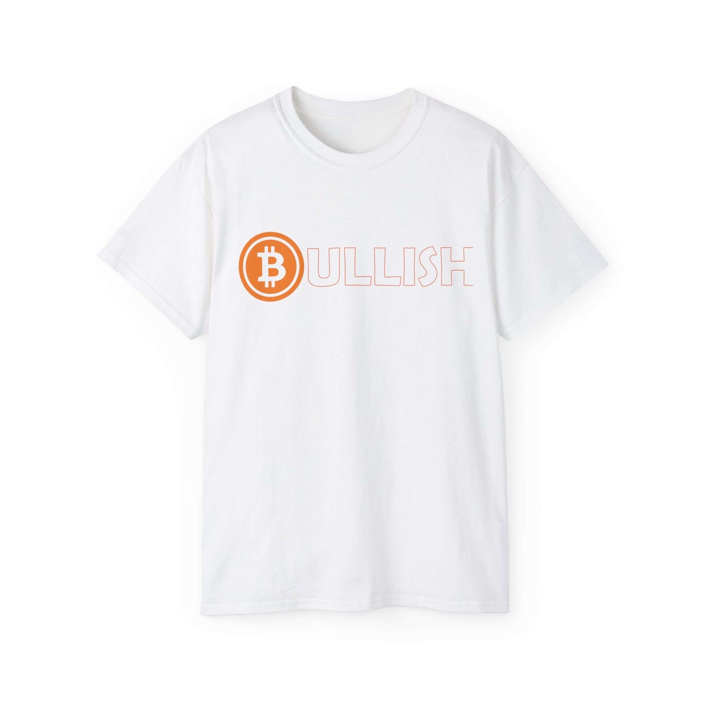 Bitcoin T-Shirt with 'BULLISH' text, perfect for Bitcoin enthusiasts and made of comfortable cotton.