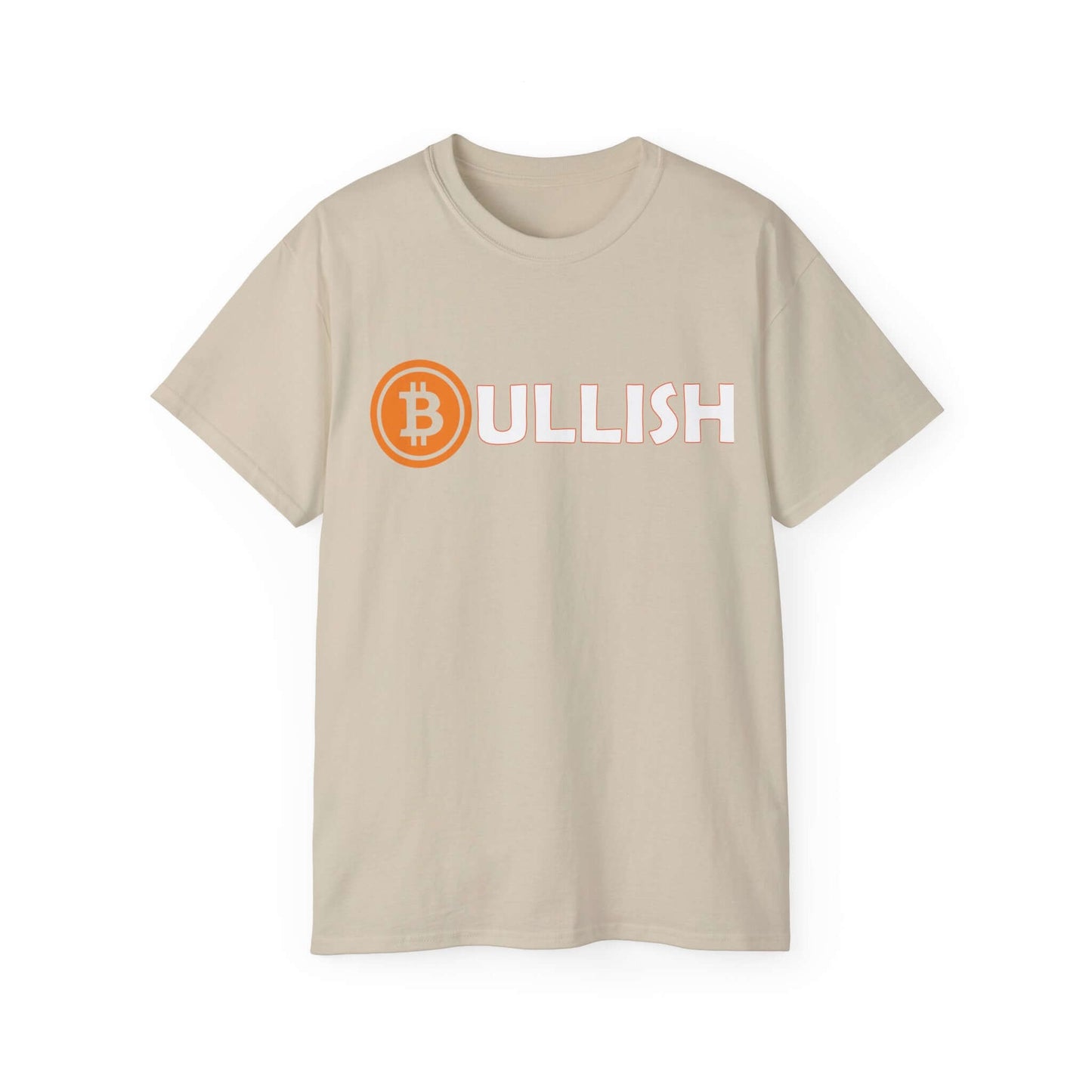 Bitcoin Bullish T-Shirt in light color, comfortable cotton, perfect for cryptocurrency enthusiasts.