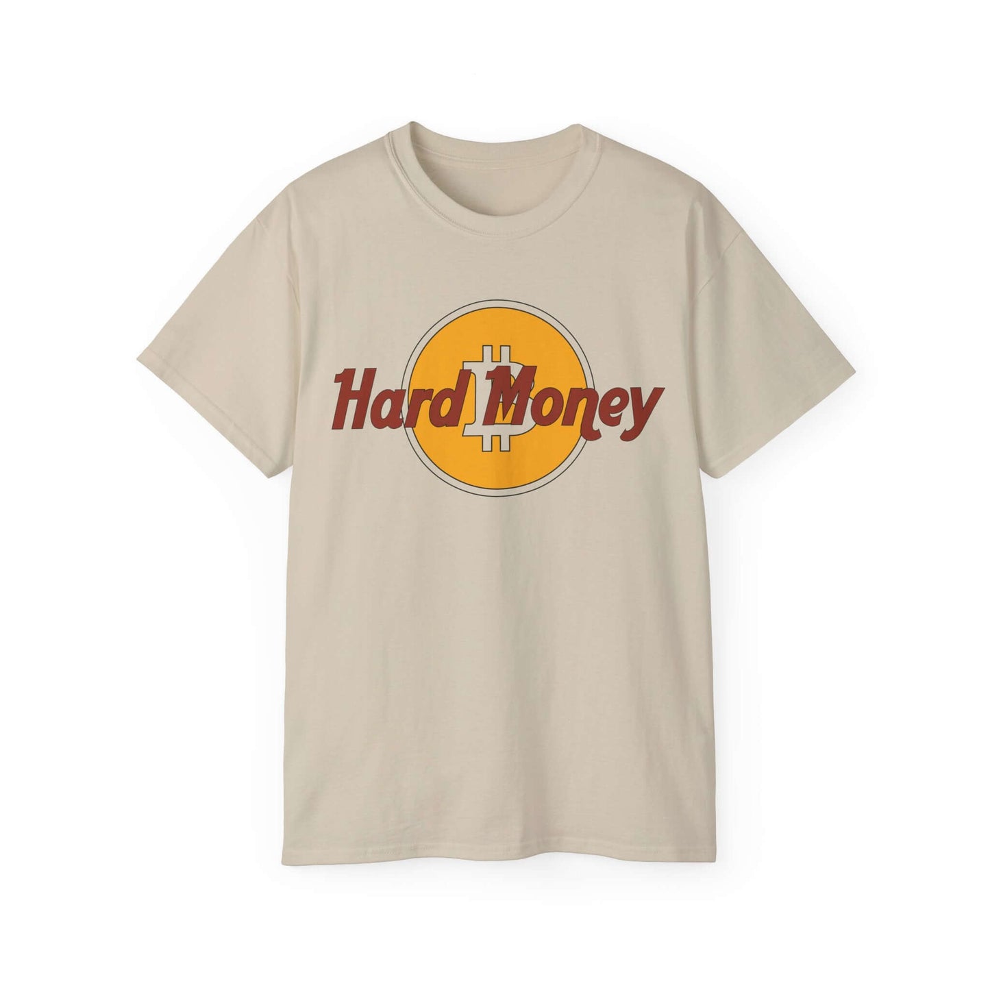 Bitcoin Tee featuring 'Hard Money' design on comfortable cotton fabric.